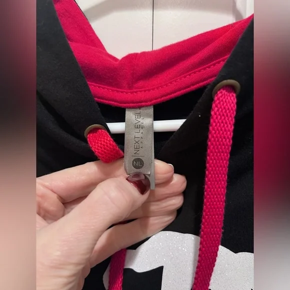 Swim Mom Oversized SzL Lightweight Hoodie Black W/Red & Blue Glitter Bling - Picture 6 of 6